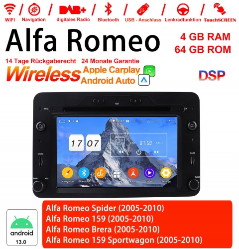 6,2 pouces Android 13.0 Autoradio 4 Go de RAM 64 Go ROM pour Alfa Romeo Spider 159 Brera 159 Sportwagon intégré Carplay/Android Auto
