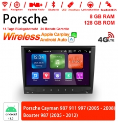 8 pouces Android 13.0 4G LTE Autoradio /multimédia 8Go de RAM 128Go ROM pour Porsche Cayman 987 911 997 Boxster 987  intégré Carplay/Android Auto