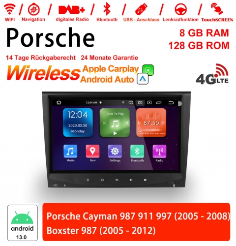8 pouces Android 13.0 4G LTE Autoradio /multimédia 8Go de RAM 128Go ROM pour Porsche Cayman 987 911 997 Boxster 987  intégré Carplay/Android Auto