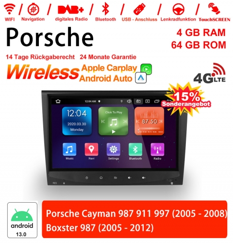 8 pouces Android 13.0 4G LTE Autoradio /multimédia 4 go de RAM 64 go ROM pour Porsche Cayman 987 911 997 Boxster 987  intégré Carplay/Android Auto