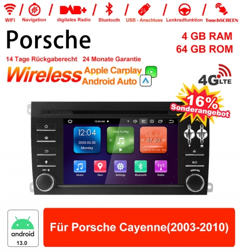 7 Inch Android 13.0 4G LTE Car Radio / Multimedia 4GB RAM 64GB ROM For Porsche Cayenne (2003-2010)