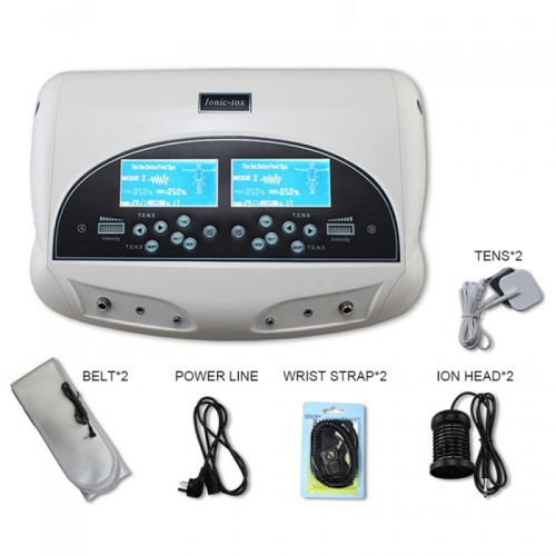 Dual Ionic Detox Foot Bath Spa System Feet Electric Massage Device LCD Display Cell Detoxification Machine with Two Arrays and Straps