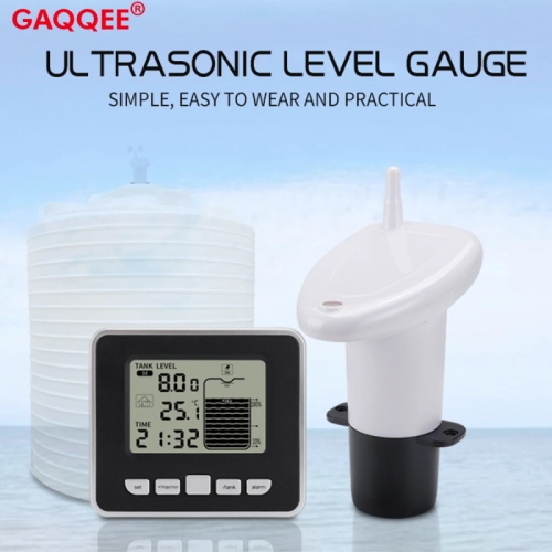 Ultrasonic water tank liquid level meter with temperature sensor level monitoring time display low battery alarm indicator