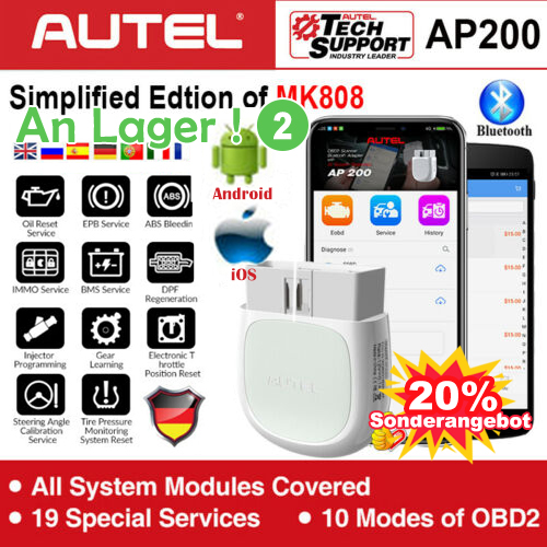 Autel AP200 Bluetooth Adaptateur OBD2 Lecteur de code de scanner Système complet Outil de diagnostic OBD2 Service AutoVIN TPMS IMMO...