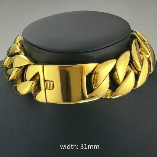 Goldfarbener 316l Edelstahl poliert 31 mm breite Kette 40-55 cm Halskette Schmuck N397