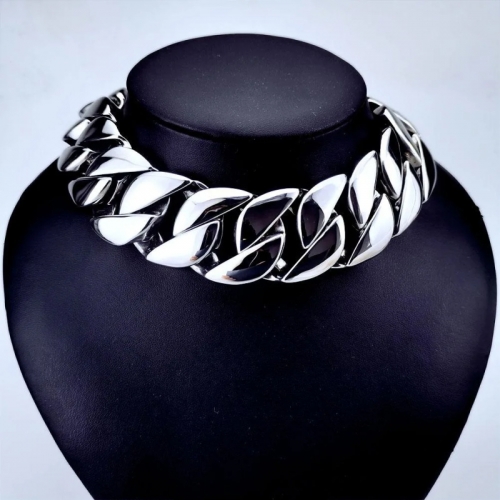Silver tone 32mm wide 316l stainless steel polished curb solid heavy long chain jewelry