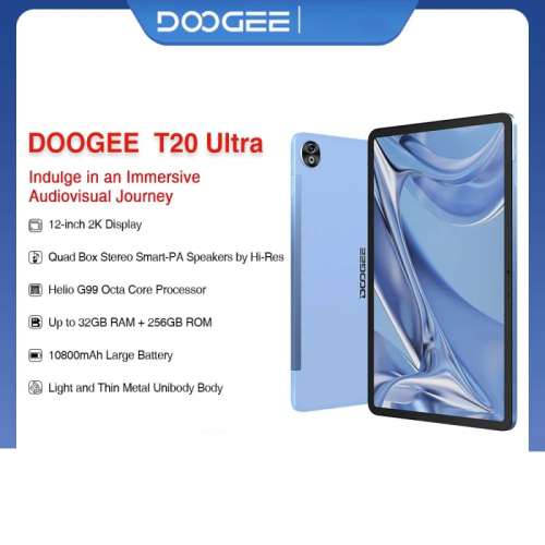 Doogee T20 ULTRA Tablet 12" 2K Display Helio G99 12GB 256GB 10800mAh 16MP Main Camera Quad Box Stereo Speakers Android 13