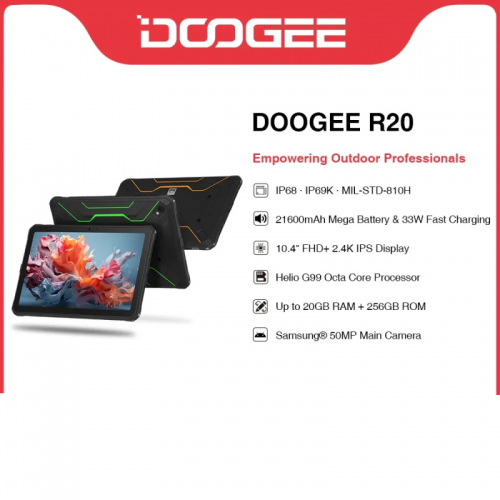 Doogee R20 tablette robuste 10,4 pouces écran 2.4k Helio G99 Octa Core 6nm 20 go (8 12) 256 go 21600mAh 33W Android 13 charge rapide
