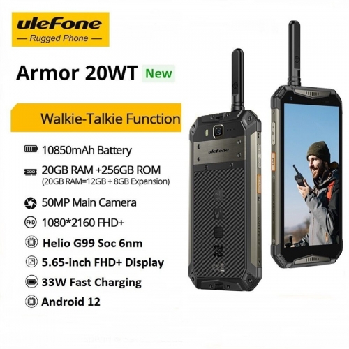 Ulefone Armor 20WT 4G LTE Android 12 DMR PTT Talkie-Walkie Smartphone robuste 20Go RAM 256Go ROM 10850mAh prise en charge NFC Google pay