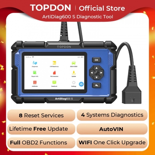TOPDON ArtiDiag600 S OBD2 Scanner Outil de diagnostic automobile Lecteur de codes Huile/BMS/ABS/Airbag/SAS/EPB/DPF/TPMS/analyse de test de moteur à ga