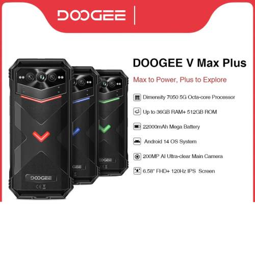 Doogee V MAX PLUS téléphone robuste 22000mah 36GB 512GB 6.58MP caméra téléphone portable 120 "Hz inclinaison Android 14