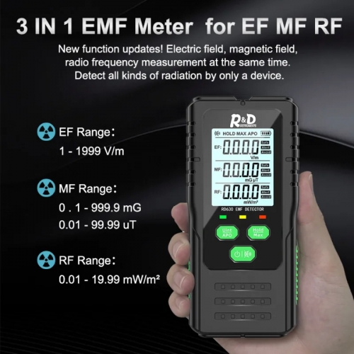 R&D RD630 Strahlungsdetektor Elektromagnetisches Feld Tester EMK-Messgerät Multifunktionales tragbares Hochfrequenz-Warnmessgerät