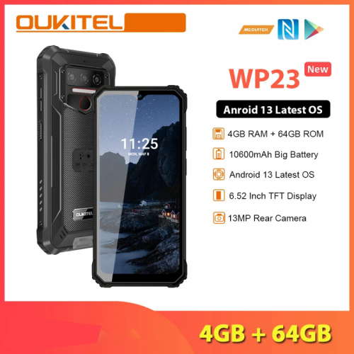 Oukitel WP23 10600mAh batterie OS 4GB 64GB 13MP caméra 6.52 pouces écran HD 4G LTE NFC Android 13