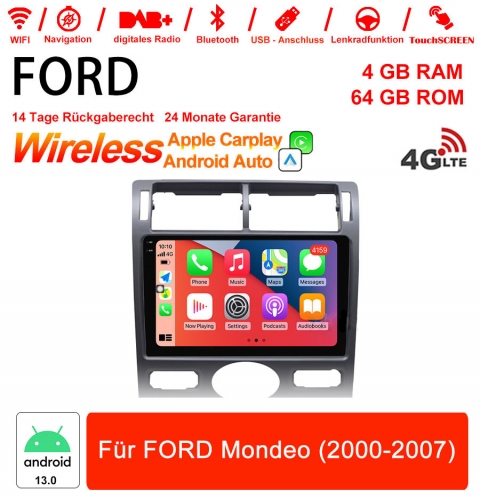 9 pouces Android 13.0 4G LTE Autoradio / Multimedia 4 Go de RAM 64 Go de ROM pour FORD Mondeo 2000-2007 Built-in Carplay