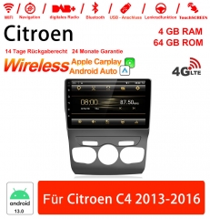 10 pouces Android 13.0 Autoradio / Multimedia 4 Go de RAM 64 Go de ROM pour Citroen C4 2013-2016 Built-in Carplay