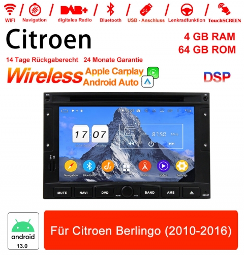 7 Zoll Android 13.0 Autoradio/Multimedia 4GB RAM 64GB ROM Für Citroen Berlingo (2010-2016) Mit WiFi NAVI Bluetooth USB