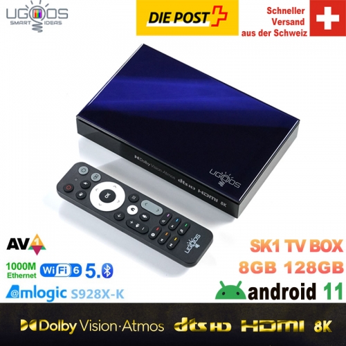 Boîtier TV UGOOS SK1 8K HDR 8go 128go WiFi6 BT5.2 1000M Dolby Vision Atmos HDMI Widevine L1 prise en charge dts