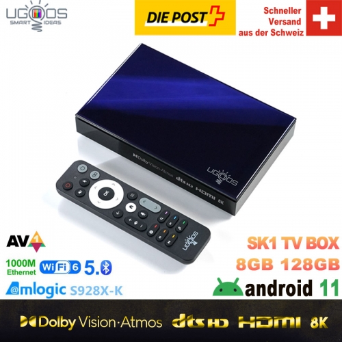 UGOOS SK1 8K HDR TV Box 8GB 128GB WiFi6 BT5.2 1000M Dolby Vision Atmos HDMI Widevine L1 dts Unterstützung