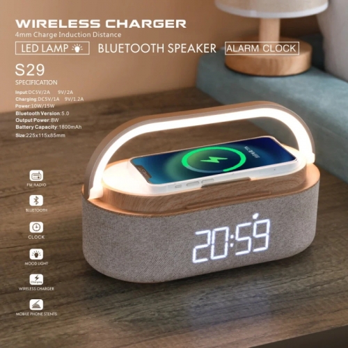 Coslur s29 haut-parleur Bluetooth 2500mAh batterie prend en charge 15W charge sans fil horloge numérique affichage veilleuse réveil