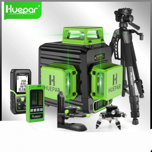 Huepar 12 Lines 3D Green Laser Level Horizontal And Vertical Cross Lines Auto Self-Leveling With Hard Case