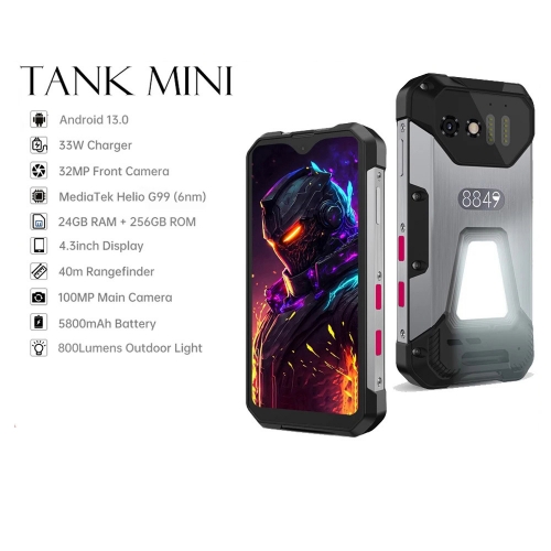 8849 Tank Mini Smartphone Robuste 24GB 256GB Batterie 5800mAh Caméra 100MP Android 13 Téléphone Mobile 4.3 pouces Étanche