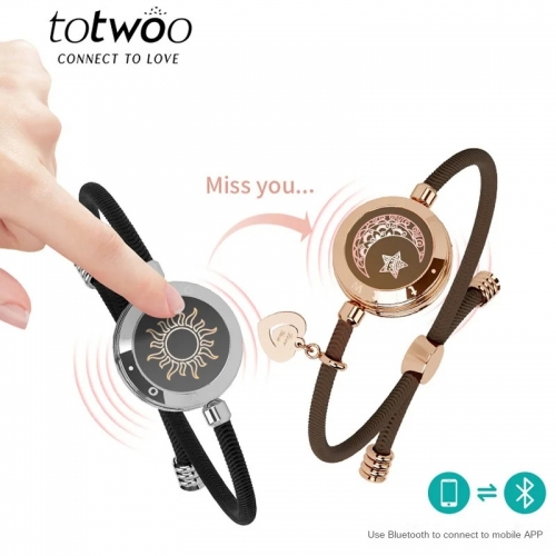 Totwoo Long Distance Touch light up & vibrate Bracelets for Couples, Long Distance Relationship Gifts Smart Sun & Moon Love Bracelet Waterproof