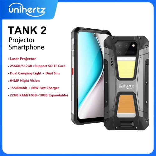 Unihertz 8849 Tank 2 Smartphone avec Projecteur 22GB 256GB Lumière de Camping Téléphones Portables 108MP G99 64MP Vision Nocturne Téléphones Mobiles