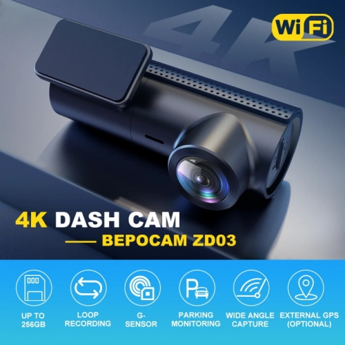 Bepocam zd03 uhd 4k mini caméra de tableau de bord pour voiture wifi dvr caméra de tableau de bord 150 ° pour voitures enregistreur vidéo 2160p