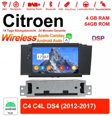 7 Zoll Android 13.0 Autoradio / Multimedia 4GB RAM 64GB ROM Für Citroen C4 C4L DS4 2012-2017 Mit WiFi NAVI Bluetooth USB