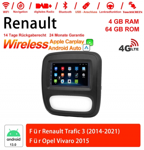7 pouces Android 13.0 Autoradio / Multimedia 4 Go de RAM 64 Go de ROM pour Renault Trafic 3 2014-2021/Opel Vivaro 2015 Built-in carplay/android auto