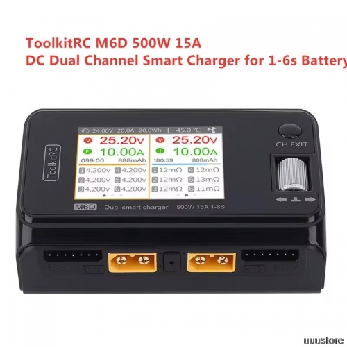 Toolkitrc m6d v3 500w 15a dc two channel mini smart charger discharger for 1-6s lipo battery fpv model spare part replace m8