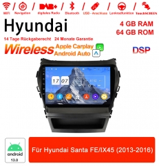 9 pouces Android 13.0 autoradio / multimédia 4Go de RAM 64Go de ROM pour Hyundai IX45 Santa Fe 2013-2016 Intégré Carplay / Android Auto