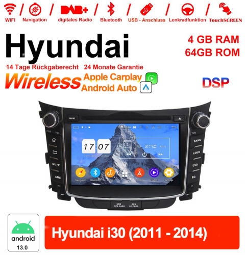 7 pouces Android 13.0 autoradio / multimédia 4GB RAM 64GB ROM pour Hyundai i30 2011-2014 intégré Carplay / Android Auto