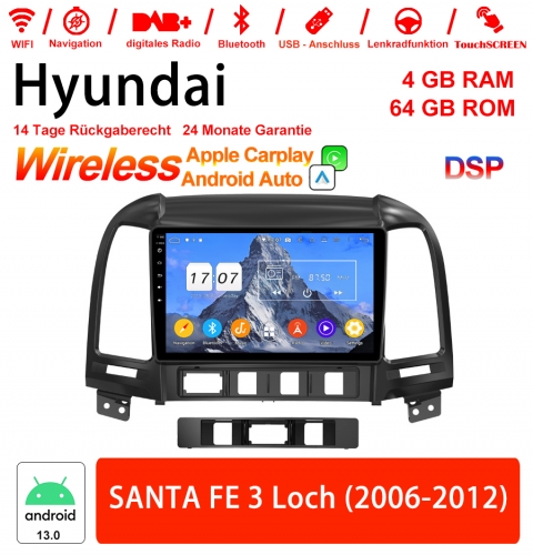 9 pouces Android 13.0 autoradio/multimédia 4Go de RAM 64Go ROM pour Hyundai SANTA FE 3 trous 2006-2012 avec WiFi NAVI Bluetooth USB