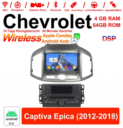 8 pouces Android 13.0 Autoradio / multimédia 4 Go de RAM 64 Go de ROM pour Chevrolet Captiva Epica 2012-2018 Carplay intégré / Android Auto