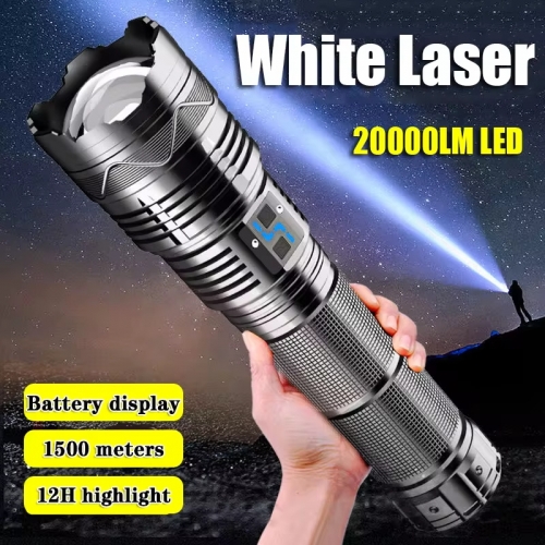 Big Size High Power White Laser Flashlight Super Bright LED Spotlight Long Range Torch Zoom Emergency Outdoor with Battery Indicator