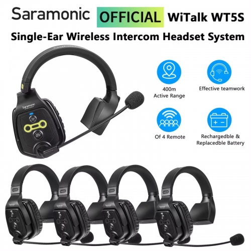 Saramonic witalk wt5s wireless intercom headset system for full duplex communication for teamwork in television film productions