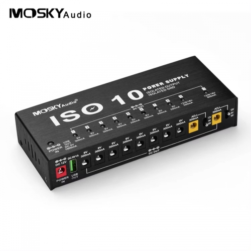 Mosky audio ISO-10 portable guitar effect power supply 10 isolated dc outputs usb output for 9v 12v 18v guitar effects