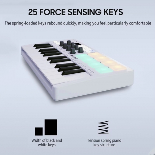 M-VAVE 25-Tasten-Midi-Control-Tastatur tragbare USB-Tastatur mit 25 geschwindigkeit empfindlichen Tasten 8 RGB hintergrund beleuchtete Pads 8 Knöpfe