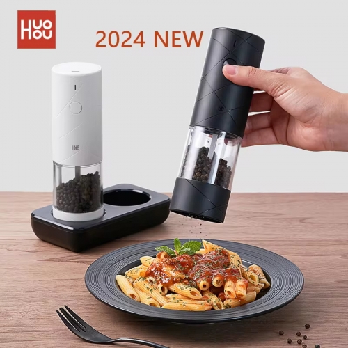 2024 New Huohou electric mill pepper spices seasonings grain mill salt shaker led light 6 modes kitchen cooking tool 2pcs set