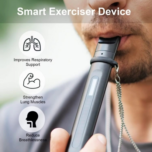 Personal pocket breathing training device, breathing exercise device with breathing monitor app to strengthen the respiratory muscles