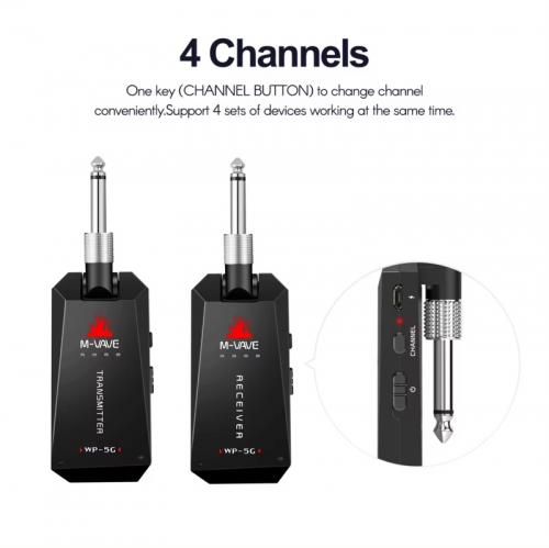 M-VAVE WP-5G wireless 5.8g guitar system rechargeable audio transmitter and receiver ism band for electric bass