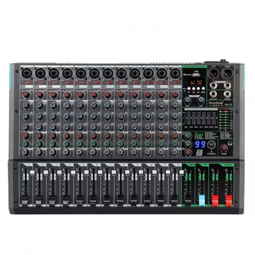 Professioneller 12-Kanal-Audiomischer Depusheng Pa12 tragbares Sound-Mischpult mit 48-V-Phantomleistung für dynamisches Mikrofon