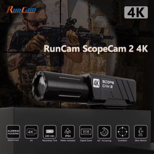 Runcam Scope Cam 2 SE 4k Airsoft Camera Digital zoom adjusted crosshair ip64 waterproof Paintball App 1400mah 128g Scopecam