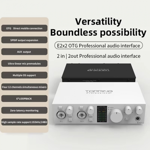 New topping e2x2 otg professional audio interface 2 in 2 out sound card 8 daw and 6 loopback channels spdif output extension