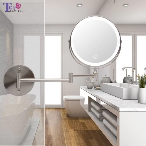 8 inch Wall Mounted Bathroom Mirror Adjustable LED Makeup Mirror 10X Magnifying Touch Vanity Cosmetic Mirror with Light