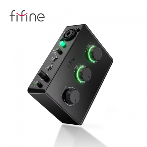 Fifine Sound Mixer for Condenser Microphone with Gain Knob, Audio Interface with 48V Phantom Power for XLR Microphone Podcast Amplifier1