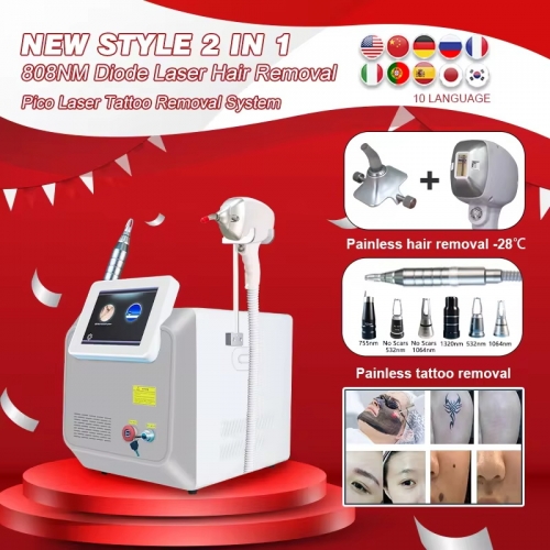 2025 2 in1 1064 Diodenlaser Pico Laser beste Tattoo entfernungs-und Haaren tfernungs maschine Pico 808/755nm