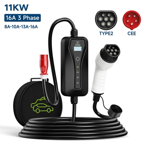 11KW 16A E-Car Câble de chargeur Type2 IEC 62196-2