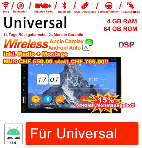 6.95 Zoll Android 13.0 Autoradio / Multimedia 4GB RAM 64GB ROM Mit DVD für Universal GPS Navigation Stereo Radio Built-in Carplay / Android Auto